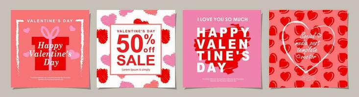 Valentines Day square banner for social media posts, mobile apps, banners, digital marketing, sales promotion and website ads. Vector backgrounds, geometric style with hearts pattern.