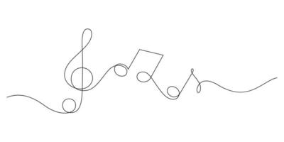 continuous line drawing of treble clef music notes minimalism vector