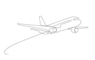 flying airplane minimalist continuous one line drawing vector