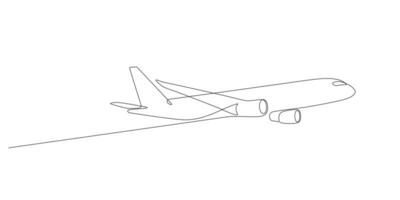 flying airplane minimalism one line continuous drawing thin line vector