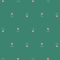 floral sin costura modelo de escaso rosado minúsculo flores en viridiano verde antecedentes. fondo de pantalla diseño para textiles, telas, documentos huellas dactilares, Moda antecedentes, envolturas, embalaje. vector