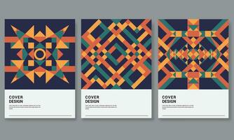 Set of three abstract retro style covers backgrounds with geometric shape. Applicable for Cover, Poster, Card Design and other print and web related items..Colorful geometrical shapes. vector