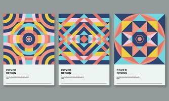 Set of three abstract retro style covers backgrounds with geometric shape. Applicable for Cover, Poster, Card Design and other print and web related items..Colorful geometrical shapes. vector