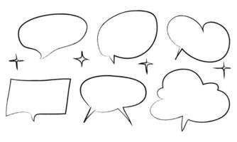 Hand drawn speech bubbles sketch elements on set. doodle style. isolated on white background. vector illustration