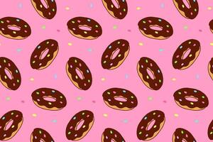 vector garabatear rosquilla sin costura modelo. chocolate rosquilla en rosado antecedentes. linda vistoso fondo de pantalla, muestra de tela para envase papel o tela