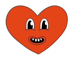 Heart Red Smile Character for Valentine Day. Mascot in groovy and Y2k style. Vector cartoon illustration.