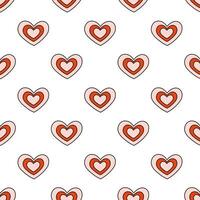 Seamless pattern with red and pink heart. Valentine day background. Y2k. Groovy style. Vector flat illustration.