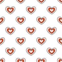 Seamless pattern with red and pink heart. Valentine day background. Y2k. Groovy style. Vector flat illustration.