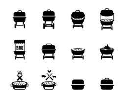 Grill bbq vector icon set illustration isolated on white background. Simple Set of Grill Related Vector Line Icons. Contains such Icons as Meat, Charcoal, Bonfire and more