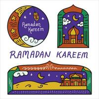 Hand drawn doodles ramadan label collection vector EPS 10