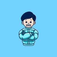 Man is cold, winter, jacket wearing cartoon vector