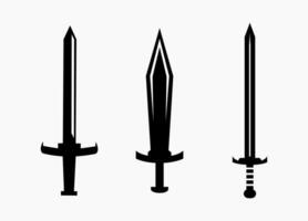 Set of swords isolated in white. Simple vector illustration of blade with 3 styles.