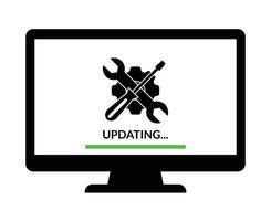 updating icon with gear wrench and monitor screen vector