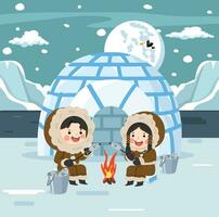 north arctic characters  eskimo  near igloo vector