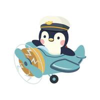 penguin pilot flying plane cartoon vector
