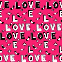 Vintage seamless pattern with word Xoxo in 90s style. Three dimension hand drawn words with hearts on pink background. Perfect for Valentines decoration, background. Valentines day concept vector