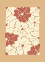 Retro vintage floral abstract vertical composition. Flat botanical illustration with grunge texture in peach colors. Ideal for home decoration, posters, t shirt print, social media vector