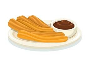 Churros Snack On Plate Cartoon Illustration Vector