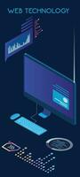 Software development. Programming, coding and testing software on computers. computer with program code on screen. Digital Computer technology isometric background concept. vector