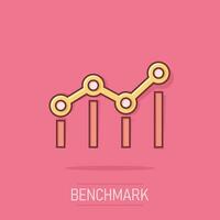 Benchmark measure icon in comic style. Dashboard rating vector cartoon illustration on white isolated background. Progress service business concept splash effect.