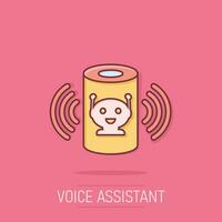 Voice assistant icon in comic style. Smart home assist vector cartoon illustration on white isolated background. Command center business concept splash effect.