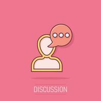 Man head mind thinking icon in comic style. Speech bubble with people vector cartoon illustration on white isolated background. Contemplating dialog business concept splash effect.