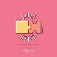 Puzzle compatible icon in comic style. Jigsaw agreement vector cartoon illustration on white isolated background. Cooperation solution business concept splash effect.