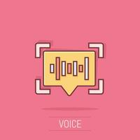 Voice recognition icon in comic style. Authentication sound vector cartoon illustration on white isolated background. Soundwave business concept splash effect.