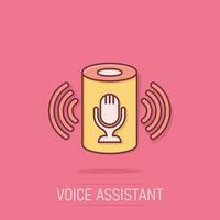 Voice assistant icon in comic style. Smart home assist vector cartoon illustration on white isolated background. Command center business concept splash effect.
