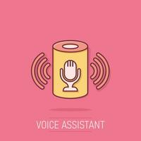 Voice assistant icon in comic style. Smart home assist vector cartoon illustration on white isolated background. Command center business concept splash effect.