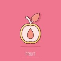 icono de fruta de albaricoque en estilo cómico. melocotón postre vector ilustración de dibujos animados sobre fondo blanco aislado. efecto de salpicadura de concepto de negocio de postre orgánico.