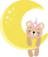 Princess teddy bear hanging on yellow moon vector