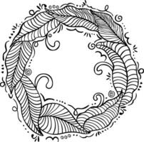 Frame with leaves in black line doodle style vector