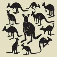 Kangaroos silhouettes on beige background. Vector illustration.