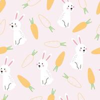 Rabbit and carrot baby seamless cartoon patterns cute design for kids Use for print, decorations, textiles, vector illustration