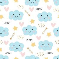 Seamless nursery pattern clouds and heart cute textures for baby bedding, fabrics, wallpaper, wrapping paper, textiles vector