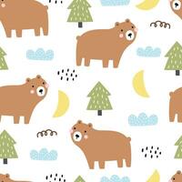 bebé sin costura patrones oso y Navidad árbol linda mano dibujado animal antecedentes en infantil estilo vector