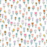 Seamless pattern flowers on white background Hand drawn design in cartoon style Used for textiles, fashion prints, wallpapers, vector illustrations