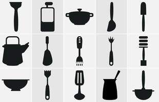 Kitchen tools silhouette, Kitchen utensils silhouette-Vector Silhouette. vector
