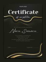 un lujoso negro oro certificado modelo con un moderno diseño. Perfecto para belleza educación, pestaña, o maquillaje artistas elegante y abstracto, ideal para premios o educativo logros no ai. vector