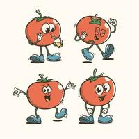 conjunto de tradicional tomate dibujos animados ilustración con variado poses y expresiones vector