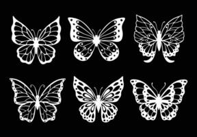 Set of decoration line art butterflies vector