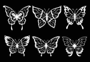 Set of decoration line art butterflies vector