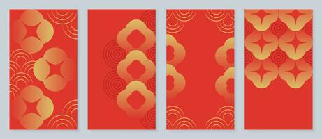 Chinese New Year 2024 card background vector. Year of the dragon design with golden coin, flower, chinese pattern. Elegant oriental illustration for cover, banner, website, calendar, envelope. vector