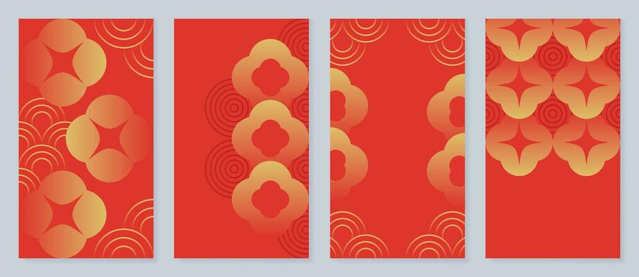 Chinese New Year 2024 card background vector. Year of the dragon design with golden coin, flower, chinese pattern. Elegant oriental illustration for cover, banner, website, calendar, envelope.