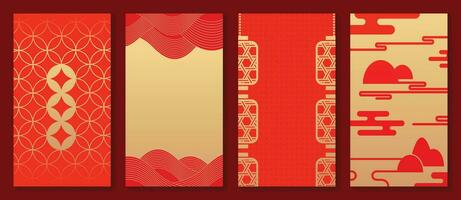 chino nuevo año 2024 tarjeta antecedentes vector. año de el continuar diseño con dorado linterna, moneda, nube, modelo. elegante oriental ilustración para cubrir, bandera, sitio web, calendario, sobre. vector