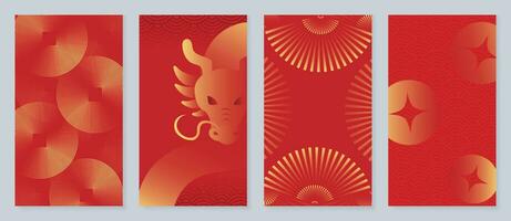 Chinese New Year 2024 card background vector. Year of the dragon design with golden dragon, firework, chinese pattern. Elegant oriental illustration for cover, banner, website, calendar, envelope. vector