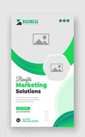 Digital marketing solution or corporate business social media story template design in abstract green gradient color shapes and white background vector