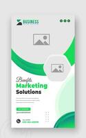 Digital marketing solution or corporate business social media story template design in abstract green gradient color shapes and white background vector