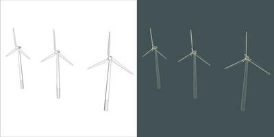 Vector windmill Wind turbine line Wire-frame style . Alternative renewable power generator - green energy